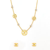 CC Logo Gold Necklace & Earrings Set